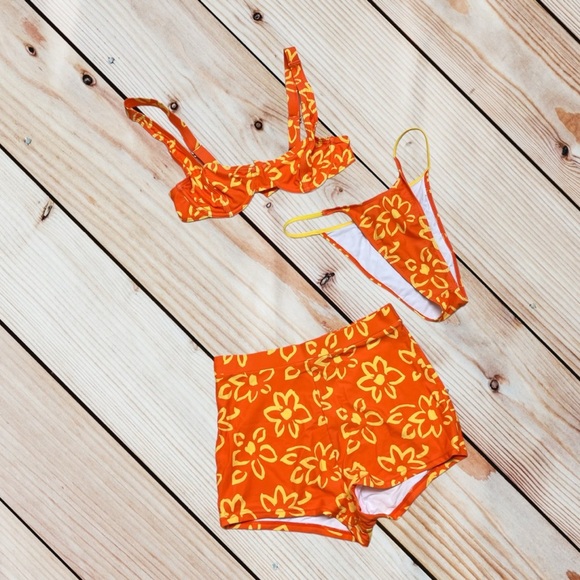 SNRKLBR Malibu orange floral 3 piece bikini - Picture 2 of 9